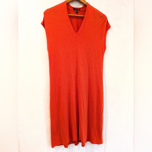EILEEN FISHER Womens Lightweight Viscose Jersey Stretch Drape V-neck Dress - Picture 2 of 11